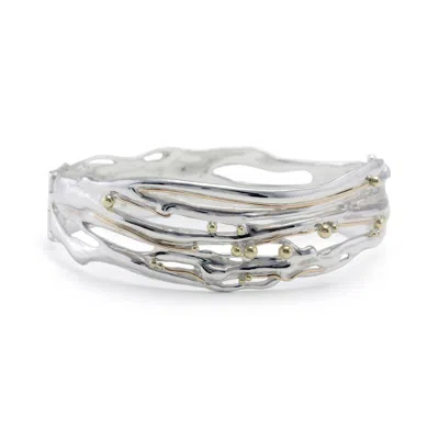 Isla Silver Women's Gold / Silver Handcrafted Sterling Silver Bangle With Gold Details In Multi