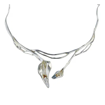 Isla Silver Women's Gold / Silver Handmade Sterling Silver Lily Flower Statement Necklace
