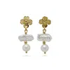 Isla Silver Women's Gold / White Pearl & Flower Gold Dangle Earrings