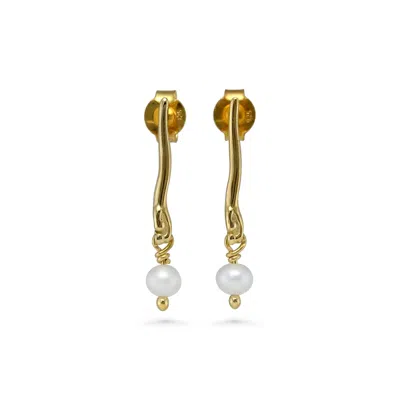 Isla Silver Women's Gold / White Pearl Gold Drop Earrings