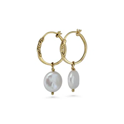 Isla Silver Women's Gold / White Pearl Gold Hoop Earrings