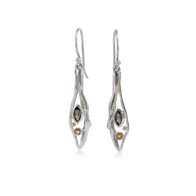 Isla Silver Women's Gold / Yellow / Orange Handmade Smokey Quartz & Citrine Drop Earrings