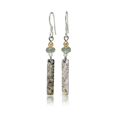 Isla Silver Women's Green / Silver Green Amethyst Textured Silver Drop Earrings In Multi