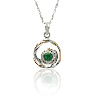 Isla Silver Women's Green / Silver Handmade Circular Emerald Silver Pendant In Multi