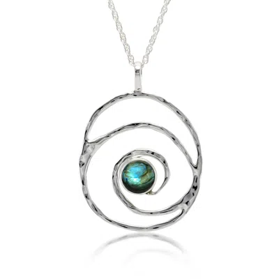 Isla Silver Women's Green / Silver Handmade Sterling Silver Labradorite Spiral Pendant In Multi