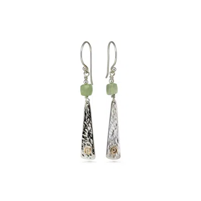 Isla Silver Women's Green / Silver Prehnite Textured Sterling Silver Drop Earrings
