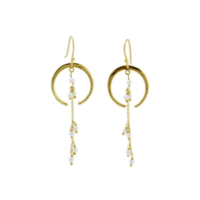 Isla Silver Women's Handmade Moonlight Pearl Gold Drop Earrings