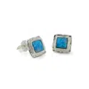 Isla Silver Women's Handmade Sterling Silver Square Blue Fire Opal Stud Earrings In Blue