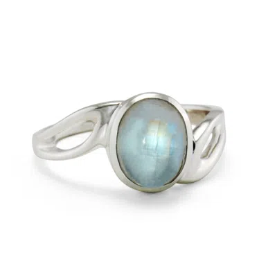 Isla Silver Women's Neutrals / Silver Sterling Silver Rainbow Moonstone Wave Ring