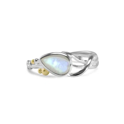 Isla Silver Women's Neutrals / Silver Teardrop Rainbow Moonstone Ring