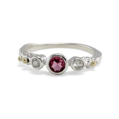 Isla Silver Women's Pink / Purple / White White Topaz & Pink Tourmaline Ring In Multi