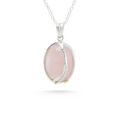 Isla Silver Women's Pink / Silver Oval Rose Quartz & Sterling Silver Pendant In Pink/silver