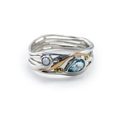 Isla Silver Women's Silver / Blue Freshwater Pearl & Teardrop Blue Topaz Ring In Multi