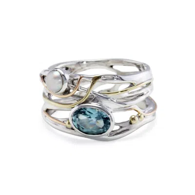 Isla Silver Women's Silver / Blue / White Blue Topaz & Freshwater Pearl Statement Ring In Multi