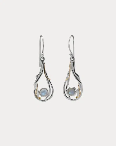 Isla Silver Women's Silver Cabochon Moonstone Dangle Earrings