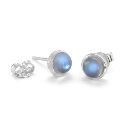 Isla Silver Women's Silver Dainty Rainbow Moonstone Stud Earrings
