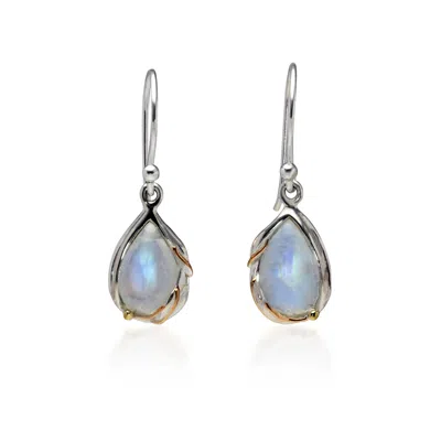 Isla Silver Women's Silver Handmade Rainbow Moonstone Droplet Earrings