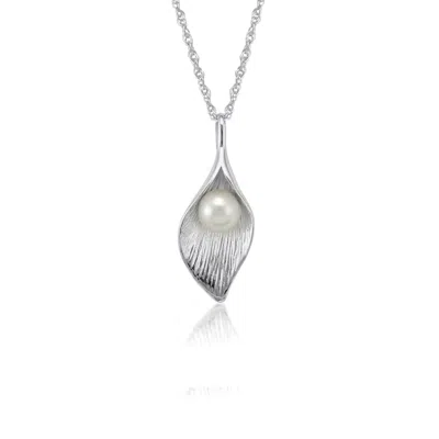 Isla Silver Women's Sterling Silver Calla Lily Pendant With Freshwater Pearl
