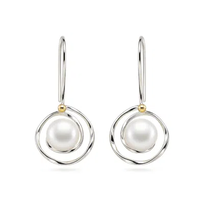 Isla Silver Women's White Organic Sterling Silver Freshwater Pearl Spiral Drop Earrings