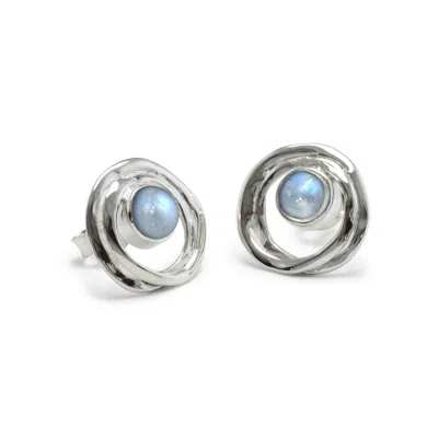 Isla Silver Women's White / Silver Handmade Sterling Silver Rainbow Moonstone Stud Earrings In Multi