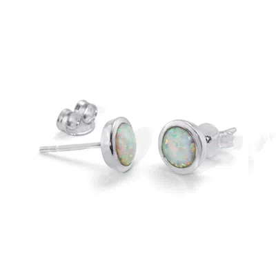 Isla Silver Women's White / Silver Round White Opal Stud Earrings