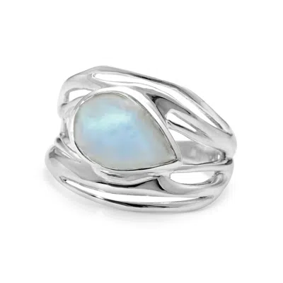 Isla Silver Women's White / Silver Sterling Silver Rainbow Moonstone Statement Ring