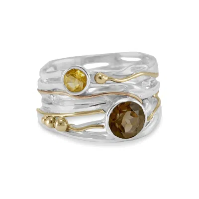Isla Silver Women's Yellow / Orange / Brown Smoky Quartz & Citrine Statement Ring In Multi