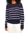 Isla Skylar Multi Stripe Crew Sweater In Midnight In Multi