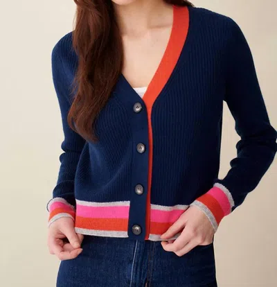 Isla Stella Rib V Cardigan In Navy Multi