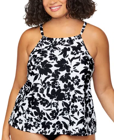 Island Escape Plus Size Cali Printed Tankini, Exclusively At Macy's In White,black
