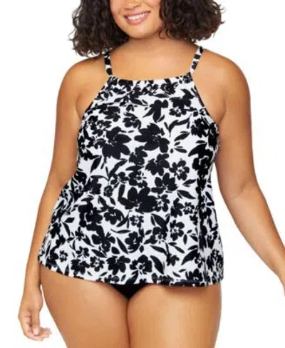 Island Escape Plus Size Cali Printed Tankini Plus Size Solid Bikini Briefs Exclusively At Macys In White,black