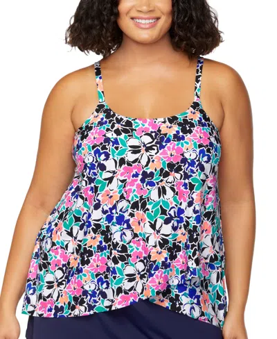 Island Escape Plus Size Cape Town Draped Tankini Top, Exclusively At Macy's