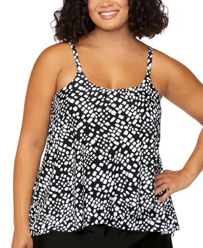 Island Escape Plus Size Cape Town Printed Tankini, Exclusively At Macy's In Black,white