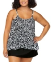 Island Escape Plus Size Cape Town Printed Tankini Plus Size Tummy Control Swim Skirt Exclusively At Macys In Black,white