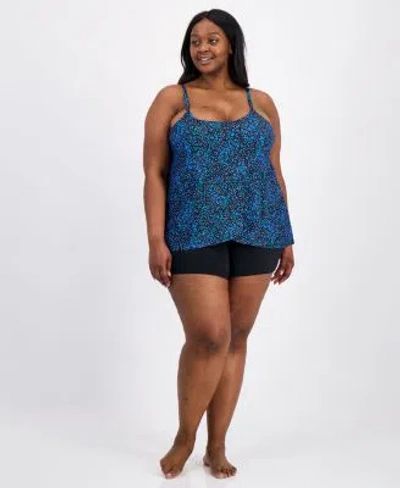 Island Escape Plus Size Cape Town Scoop Neck Tankini Top Shorts In Blue