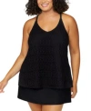 Island Escape Plus Size Crochet Racer Back Tankini Plus Size Tummy Control Swim Skirt Exclusively At Macys In Black
