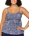 Island Escape Plus Size Dot-print Tiered Tankini Top, Exclusively At Macy's