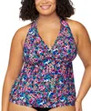 Island Escape Plus Size Floral-print H-back Tankini Top, Exclusively At Macy's