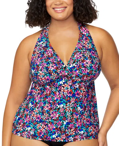 Island Escape Plus Size Floral-print H-back Tankini Top, Exclusively At Macy's