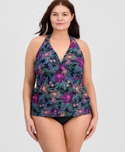 Island Escape Plus Size H-back Tankini Top, Macy's Exclusive In Multi