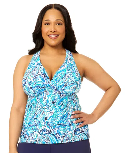 Island Escape Plus Size H-back V-neck Underwire Tankini Top, Macy's Exclusive In Multi