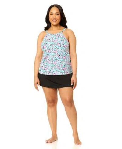 Island Escape Plus Size High Neck Underwire Tankini Top Macys Exclusive Shorts In Multi