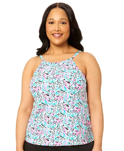 Island Escape Plus Size High-neck Underwire Tankini Top, Macy's Exclusive In Multi