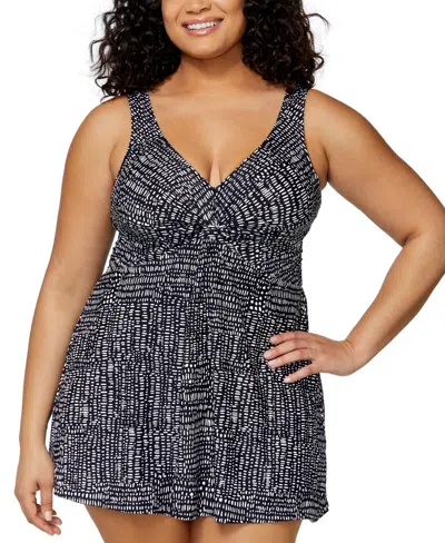 Island Escape Plus Size Magnolia Twist-front Underwire Swim Dress, Exclusively At Macys