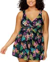Island Escape Plus Size Magnolia Twist-front Underwire Swim Dress, Exclusively At Macys
