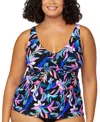 Island Escape Plus Size Monterey Printed Tankini, Exclusively At Macy's In Black Multi