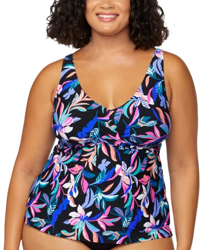 Island Escape Plus Size Monterey Printed Tankini, Exclusively At Macy's In Black Multi
