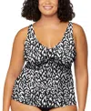 Island Escape Plus Size Monterey Printed Tankini, Exclusively At Macy's In Black,white