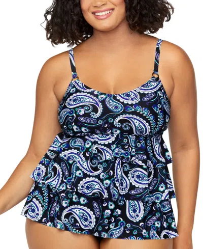 Island Escape Plus 3 Tiered Bandini Plus Size Solid Bikini Briefs Created For Macys Bottoms In Black Multi
