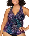 Island Escape Plus Size Printed Halter Back Tankini Plus Size Solid Bikini Briefs Exclusively At Macys In Black,pink